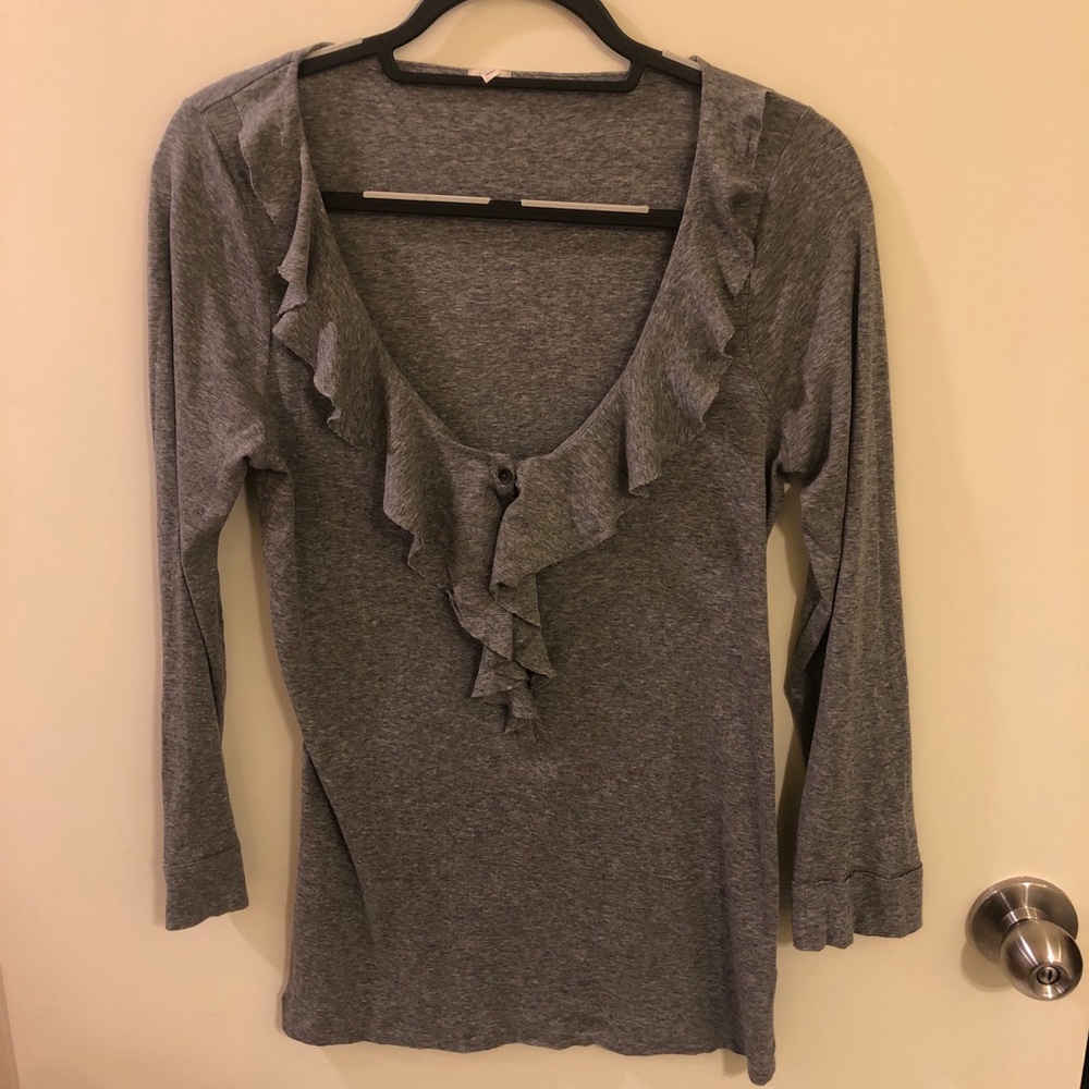 J. Crew Long Sleeved Ruffled Grey T-Shirt